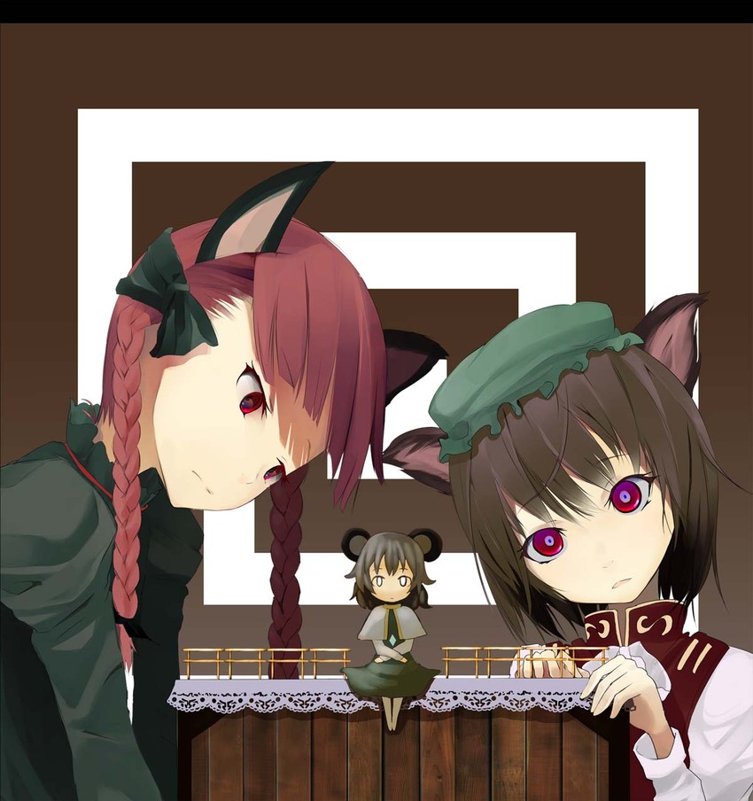 kaenbyou rin, chen, and nazrin (touhou) drawn by choro