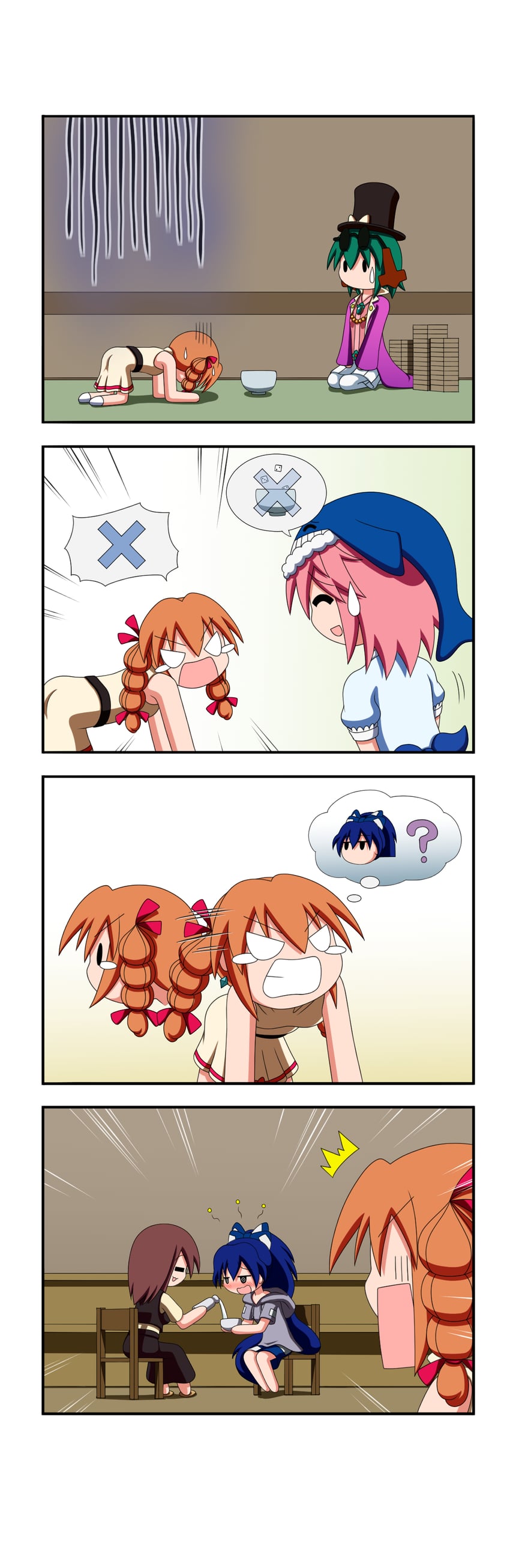 kasodani kyouko, futatsuiwa mamizou, yorigami shion, yorigami jo'on, and okunoda miyoi (touhou) drawn by rakugaki-biyori
