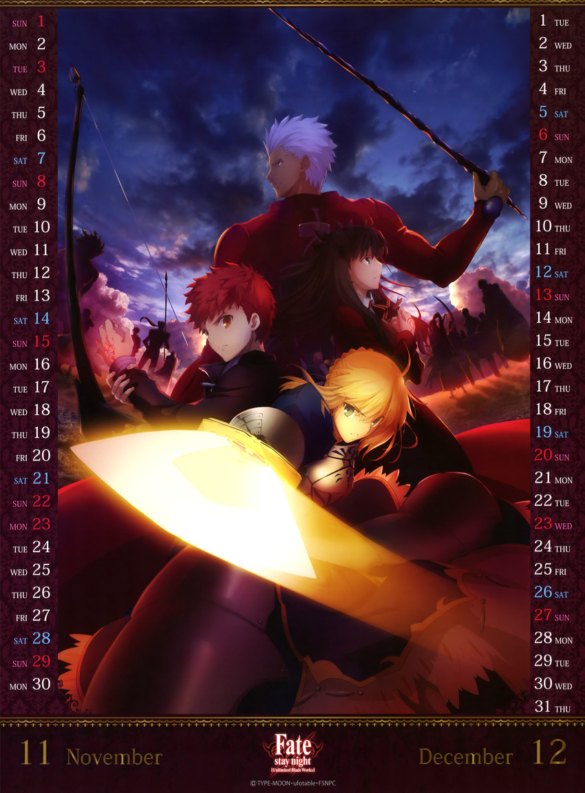 artoria pendragon, saber, tohsaka rin, gilgamesh, emiya shirou, and 6 more (fate and 2 more)