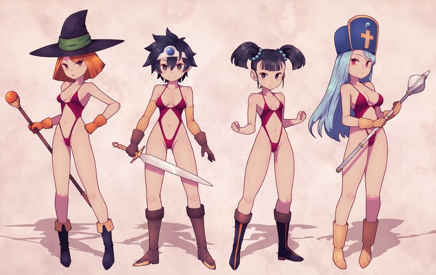 priest, roto, martial artist, and mage (dragon quest and 1 more) drawn by lamb-oic029