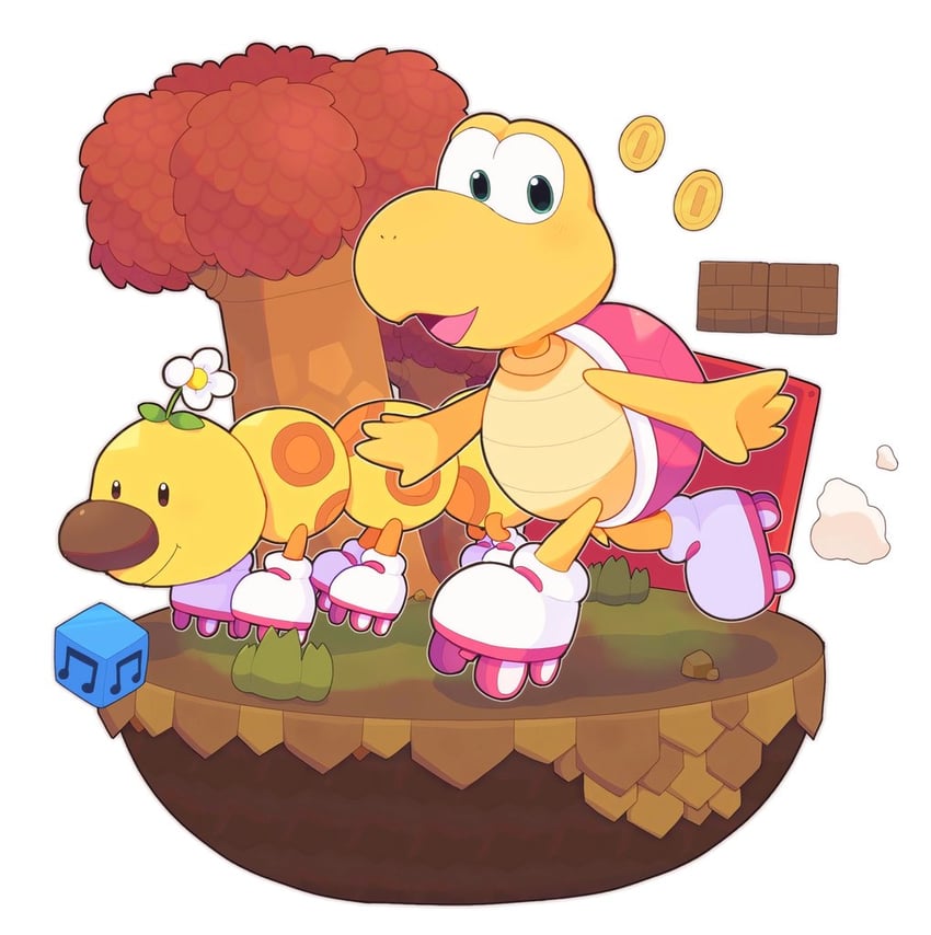 koopa troopa, wiggler, rolla koopa, and racing wiggler (mario and 1 more) drawn by mofupoyo