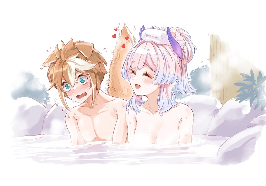 sangonomiya kokomi and gorou (genshin impact) drawn by nocknocktt