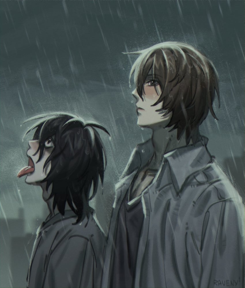 yagami light and l (death note) drawn by raveny_raven