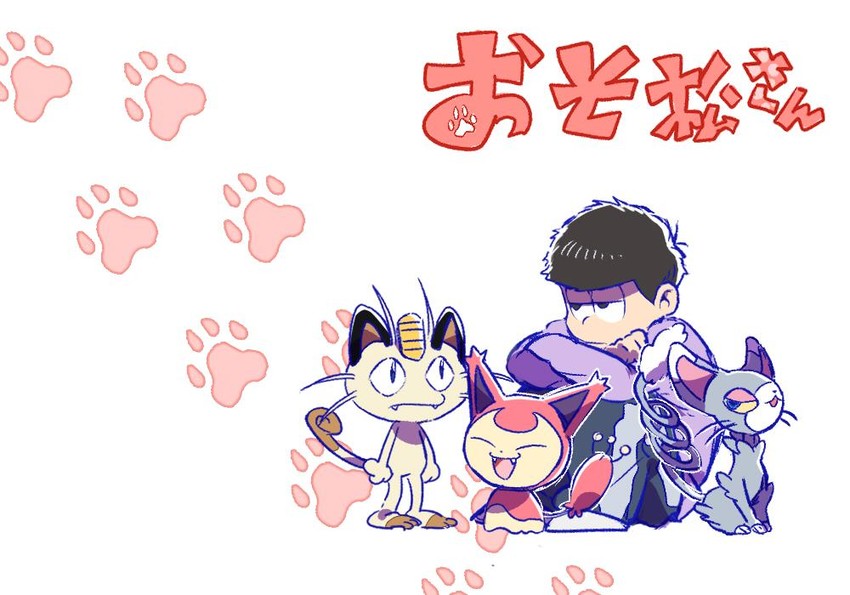 matsuno ichimatsu, meowth, skitty, and glameow (pokemon and 2 more)