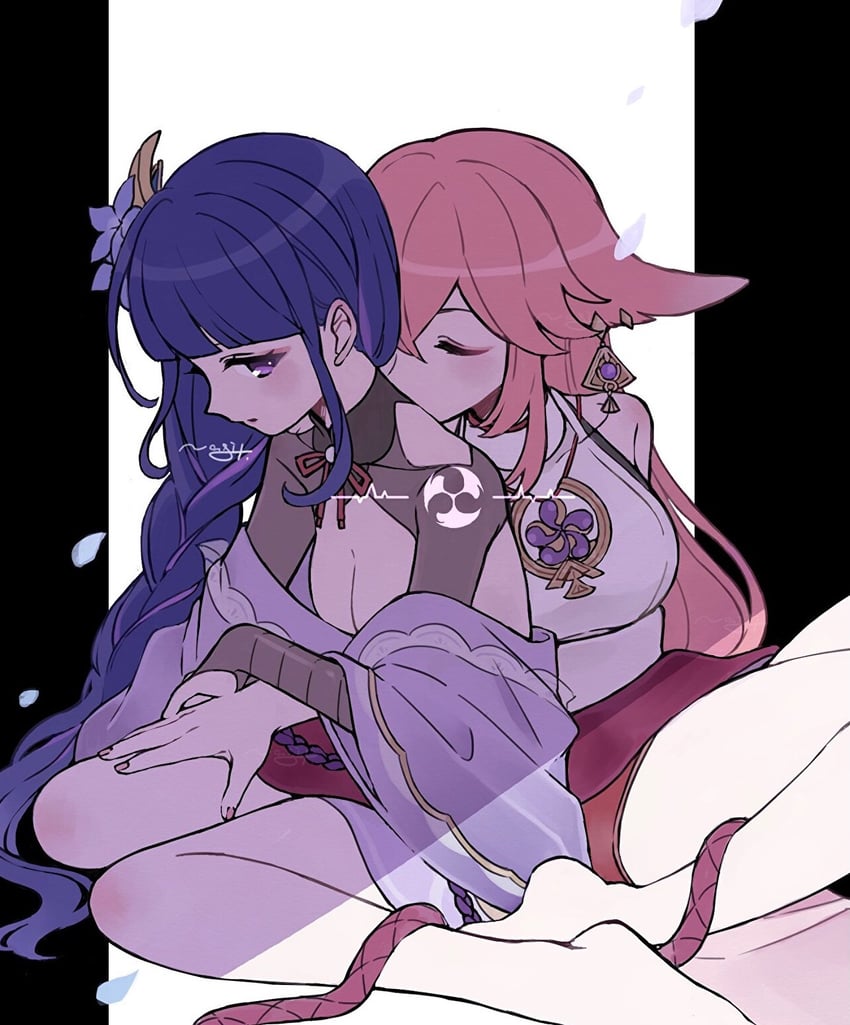 raiden shogun and yae miko (genshin impact) drawn by nagi_(namae11x)