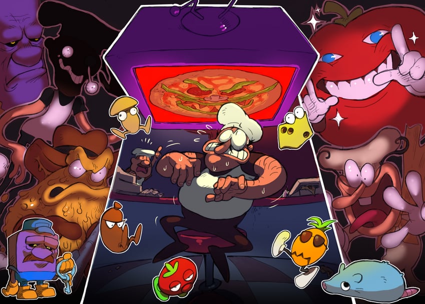 peppino spaghetti, the noise, pizzaface, gustavo, brick, and 11 more (pizza tower) drawn by hakuryuvision