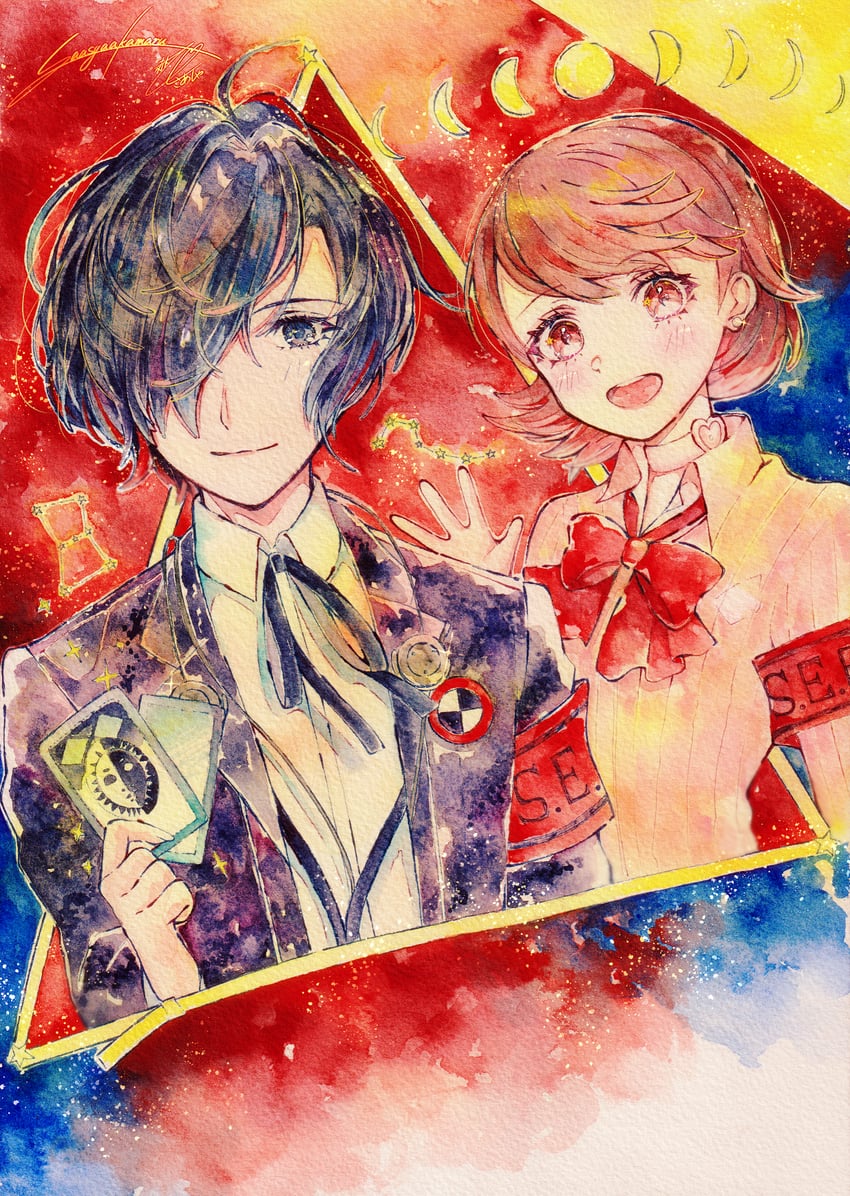 yuuki makoto and takeba yukari (persona and 1 more) drawn by akamaru_saasha