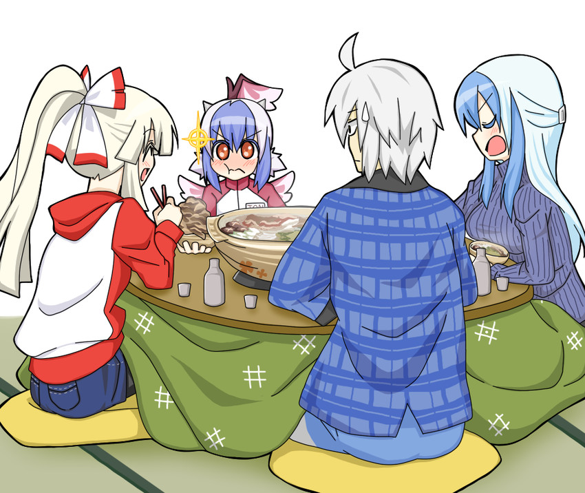 fujiwara no mokou, kamishirasawa keine, morichika rinnosuke, and tokiko (touhou) drawn by sag_(karehabase)