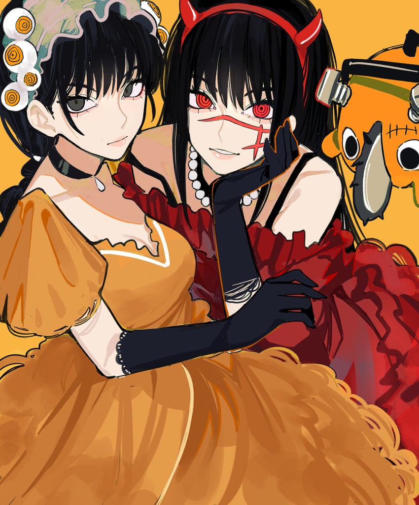 yoru, mitaka asa, and pochita (chainsaw man) drawn by sailen0