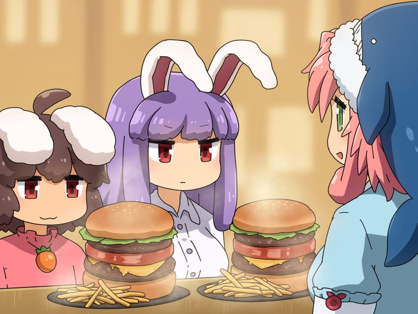reisen udongein inaba, inaba tewi, and okunoda miyoi (touhou) drawn by shirosato