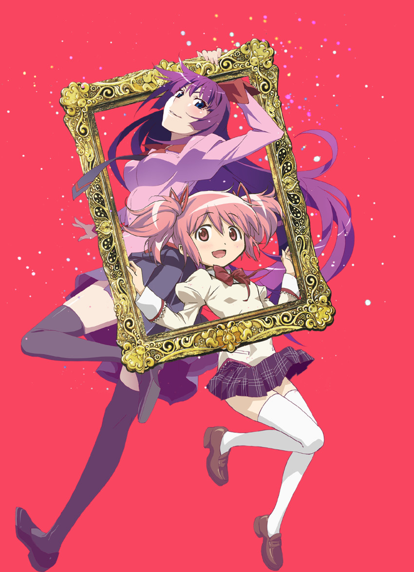 kaname madoka and senjougahara hitagi (mahou shoujo madoka magica and 2 more)