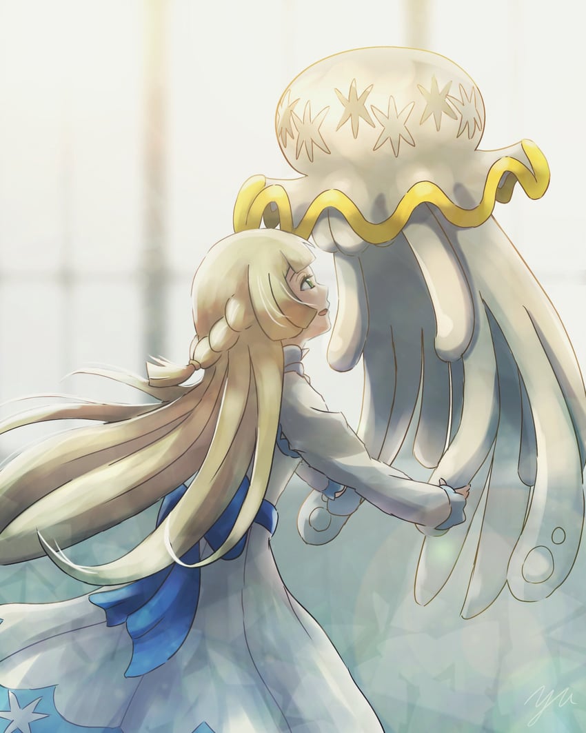 nihilego and lillie (pokemon and 1 more) drawn by yu_(pocketsun636)