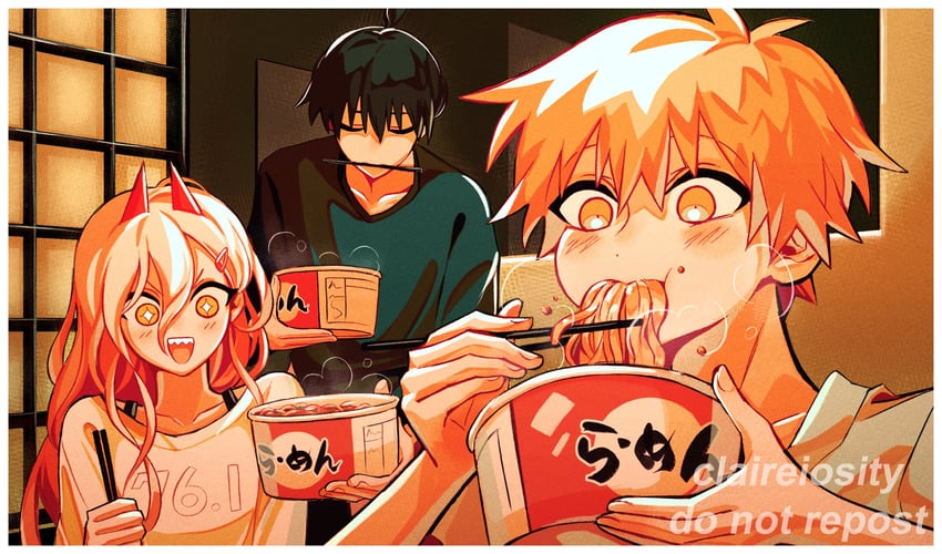 power, denji, and hayakawa aki (chainsaw man) drawn by claireiosity