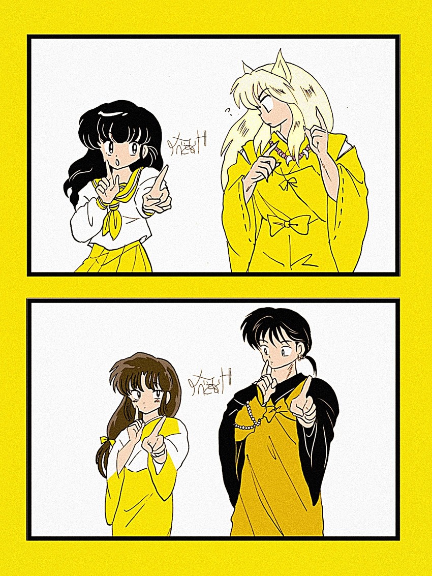 inuyasha, higurashi kagome, sango, and miroku (inuyasha) drawn by rumdaword