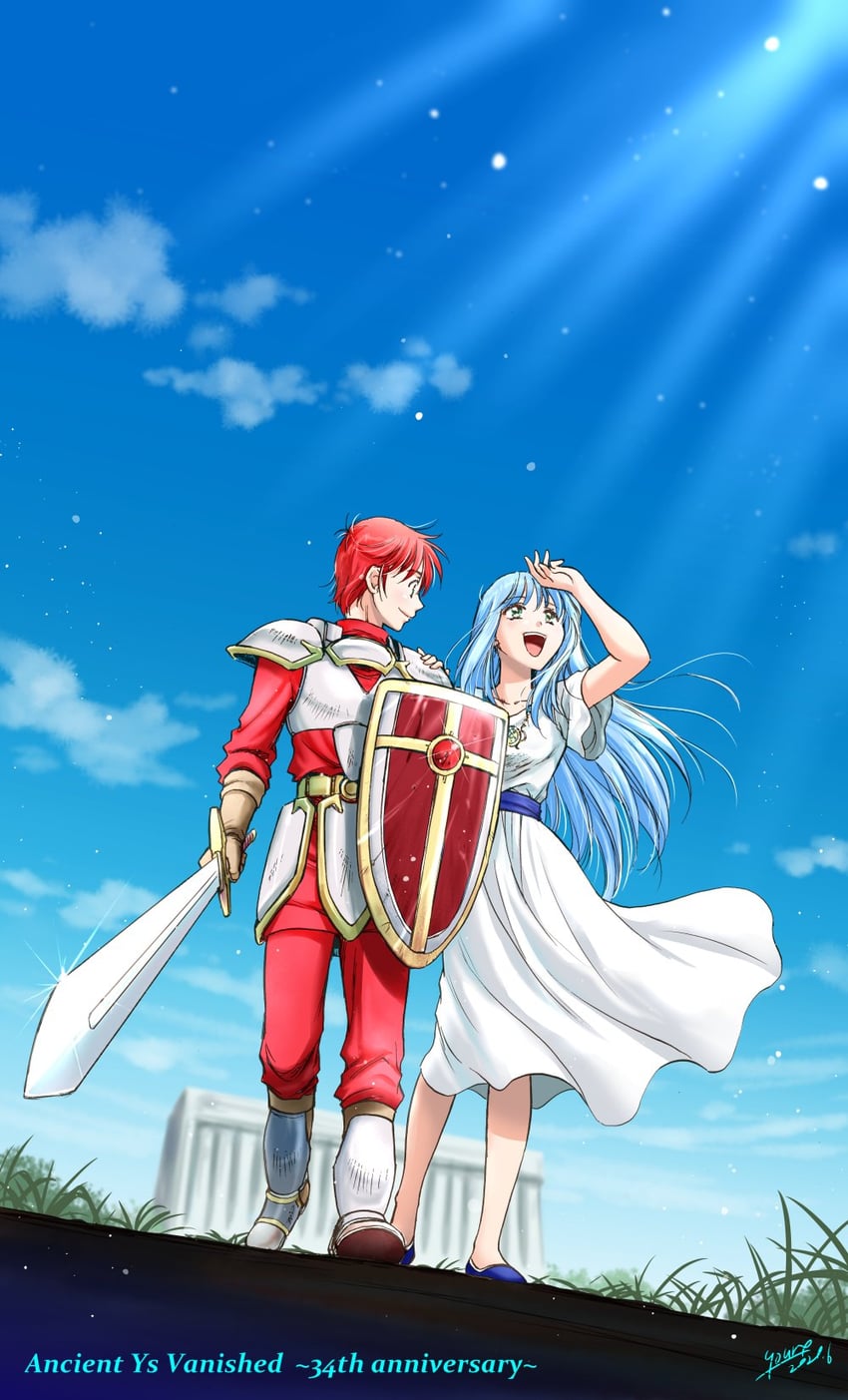 adol christin and feena (ys and 1 more) drawn by fushimi_yuuri