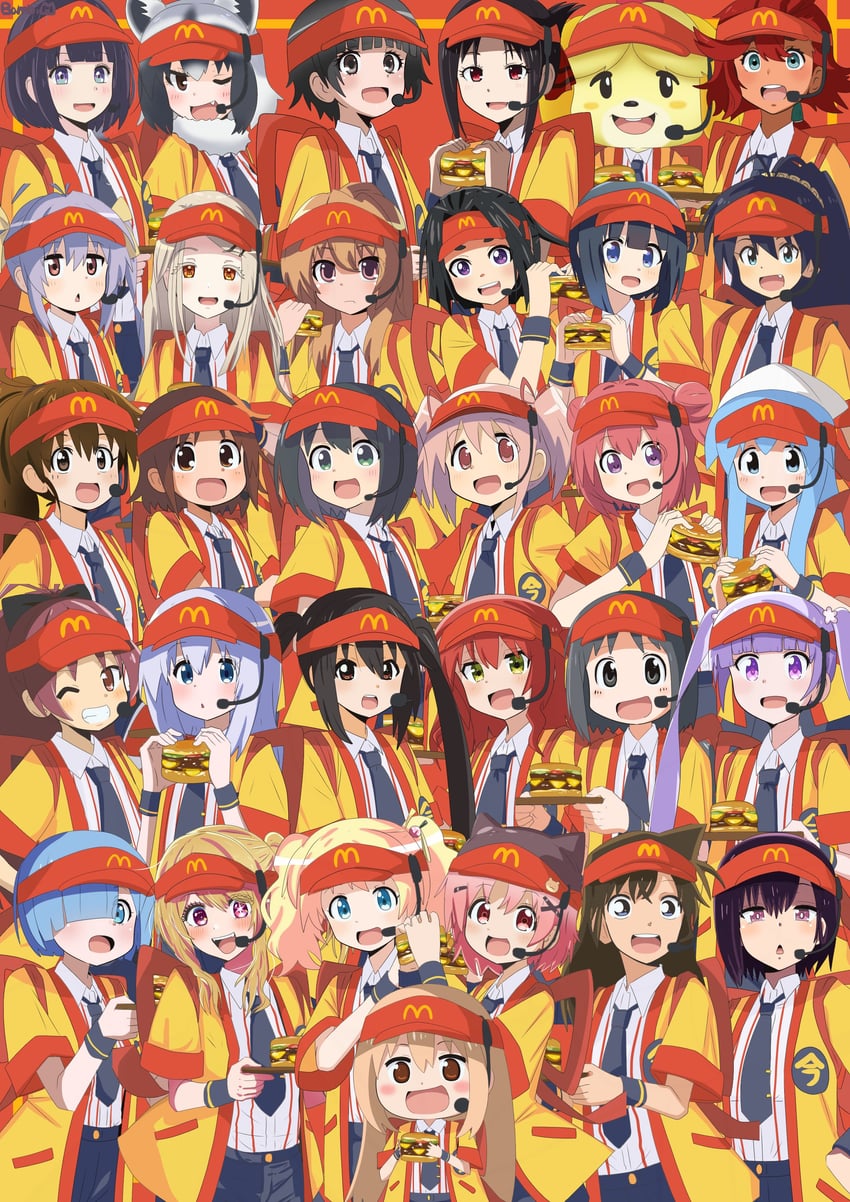 kaname madoka, sakura kyoko, rem, nakano azusa, kafuu chino, and 28 more (idolmaster and 32 more) drawn by bambi2000line