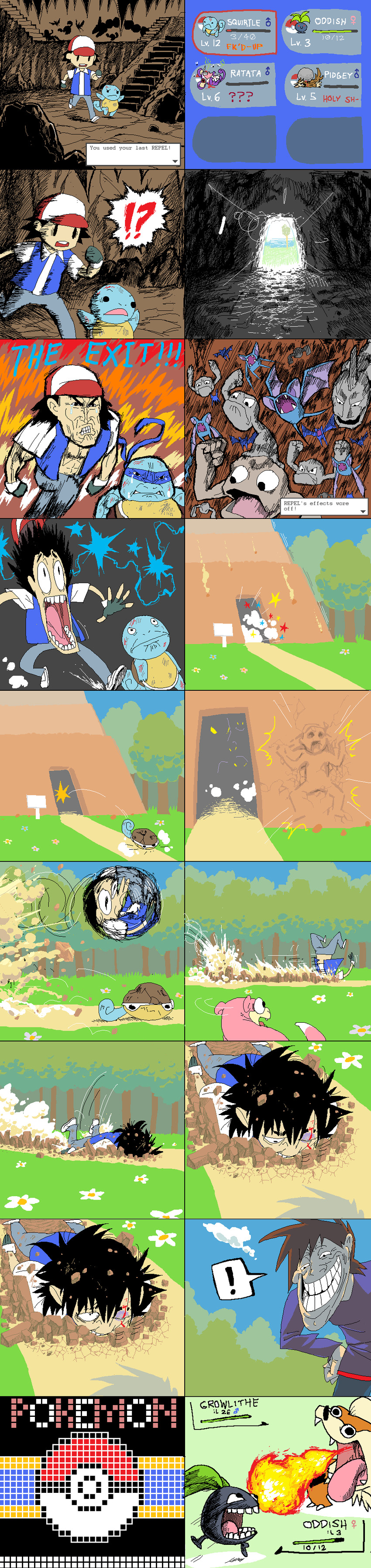 ash ketchum, squirtle, oddish, slowpoke, growlithe, and 7 more (pokemon and 2 more) drawn by 3-angled-blue