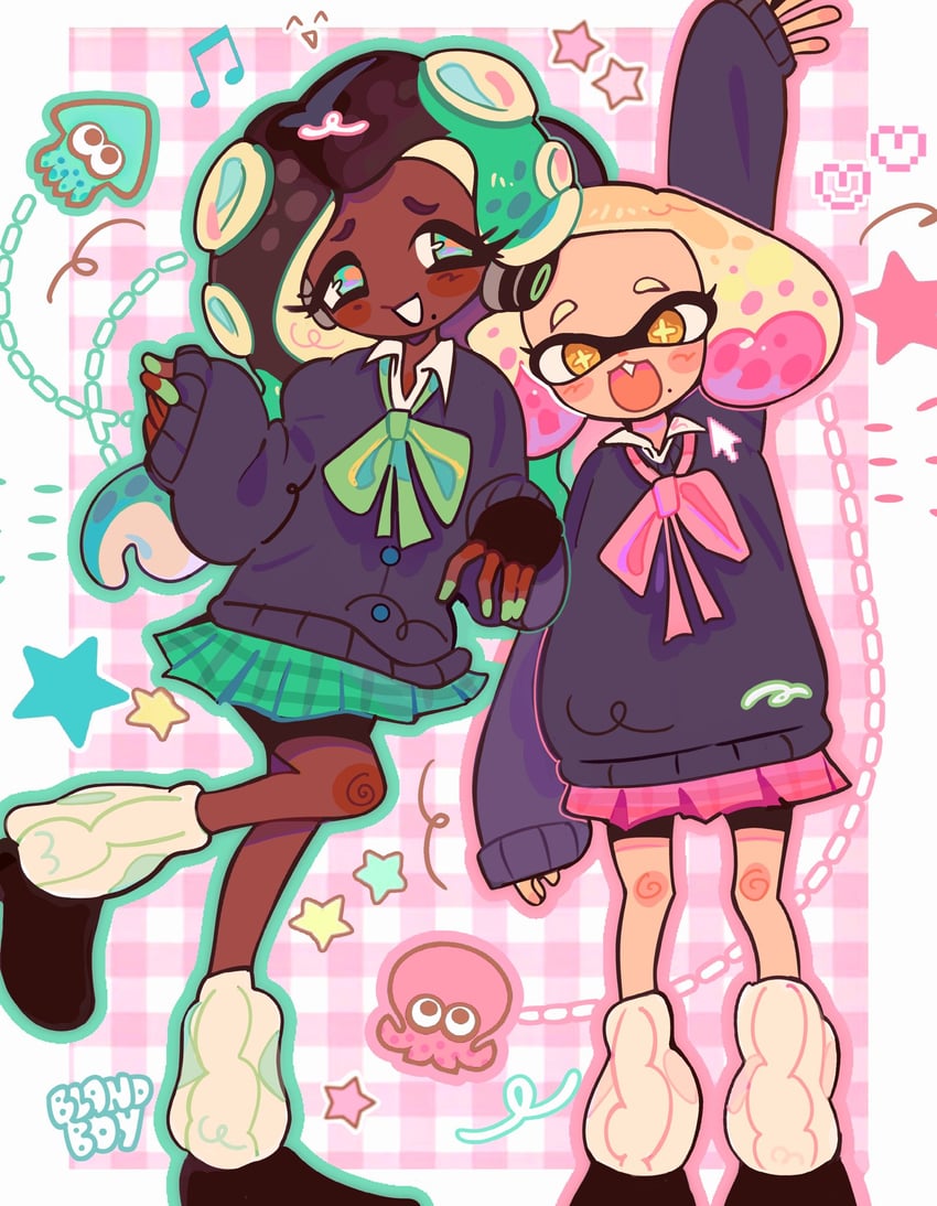 marina and pearl (splatoon and 1 more) drawn by blandboyx