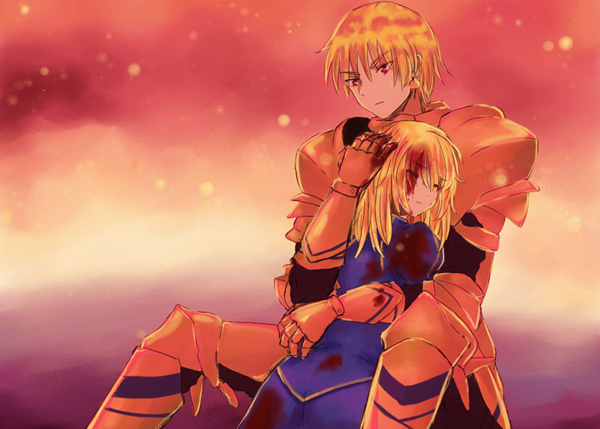 artoria pendragon, saber, and gilgamesh (fate and 1 more) drawn by nuigurumy