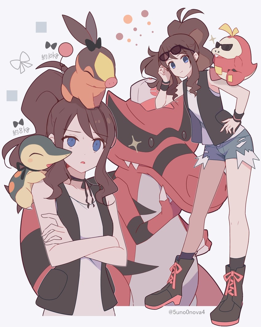 hilda, cyndaquil, tepig, fuecoco, and krookodile (pokemon and 1 more) drawn by 343rone