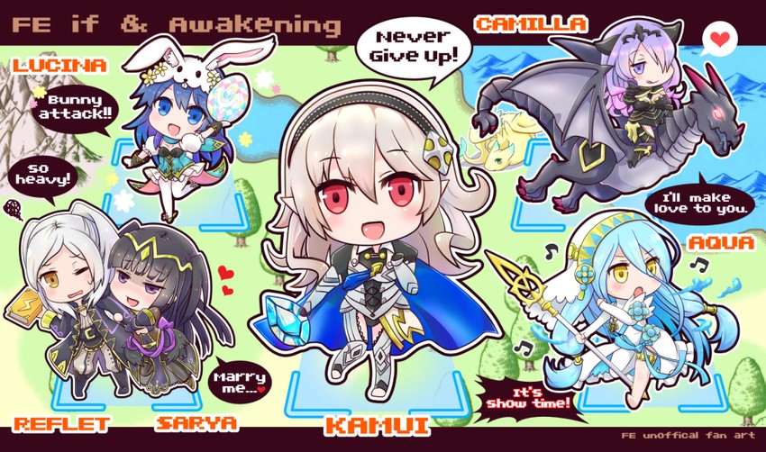 lucina, female corrin, female robin, camilla, tharja, and 1 more (fire emblem and 3 more) drawn by nekomikoalice