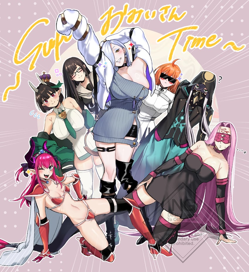 fujimaru ritsuka, medusa, elizabeth bathory, mrs. snake, asclepius, and 2 more (fate and 1 more) drawn by hiyayaako