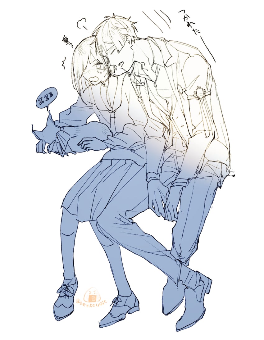 floyd leech, yuu, and grim (twisted wonderland) drawn by bentouoic