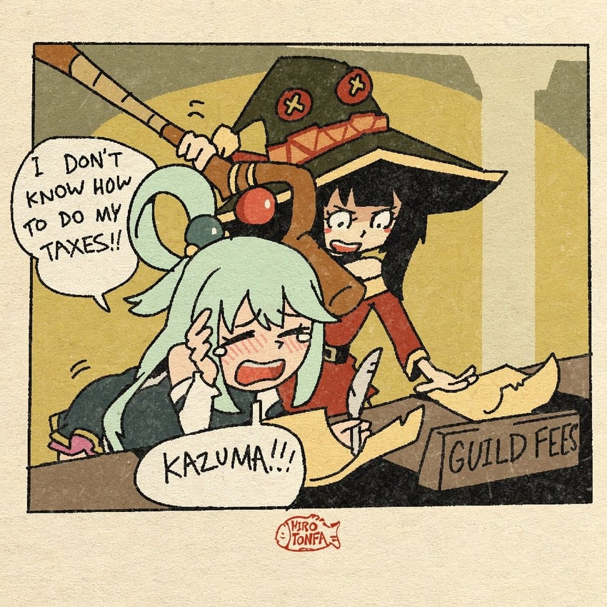 megumin and aqua (kono subarashii sekai ni shukufuku wo!) drawn by hirotonfa