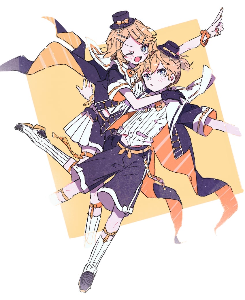 kagamine rin and kagamine len (vocaloid and 2 more) drawn by hazime