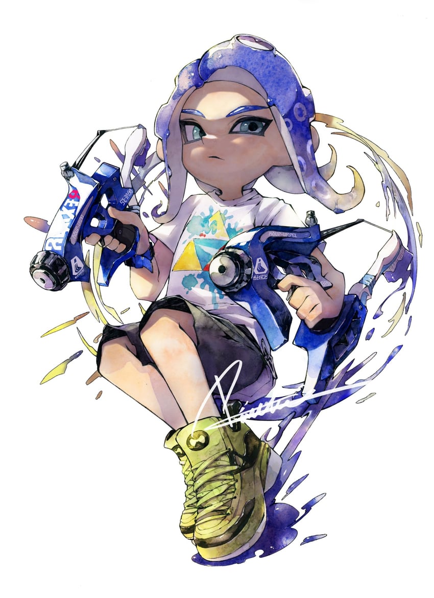 octoling player character and octoling girl (splatoon and 1 more) drawn by mhxbump