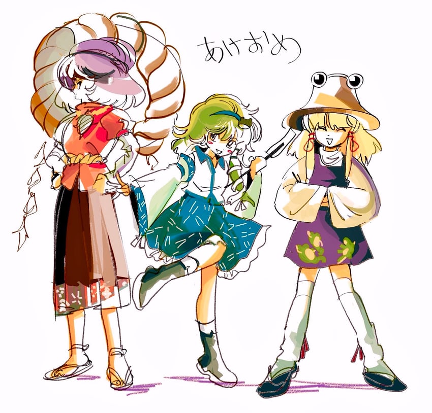 kochiya sanae, moriya suwako, and yasaka kanako (touhou) drawn by 6osquet