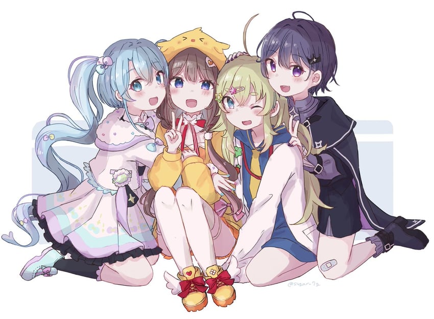 hiyori chihiyo, hinahoshi airu, luminous sweet, and mew garcia (vee) drawn by sugar_7g