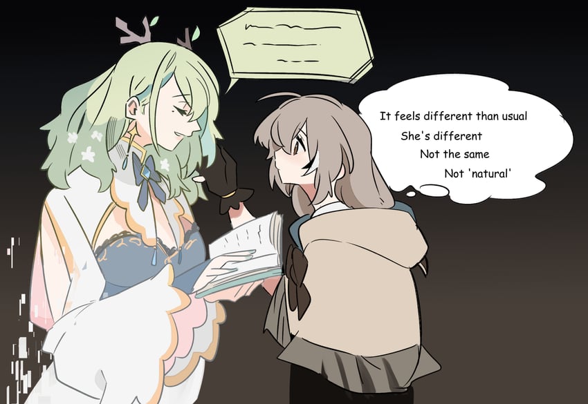 nanashi mumei and ceres fauna (hololive and 1 more) drawn by fongban_illust