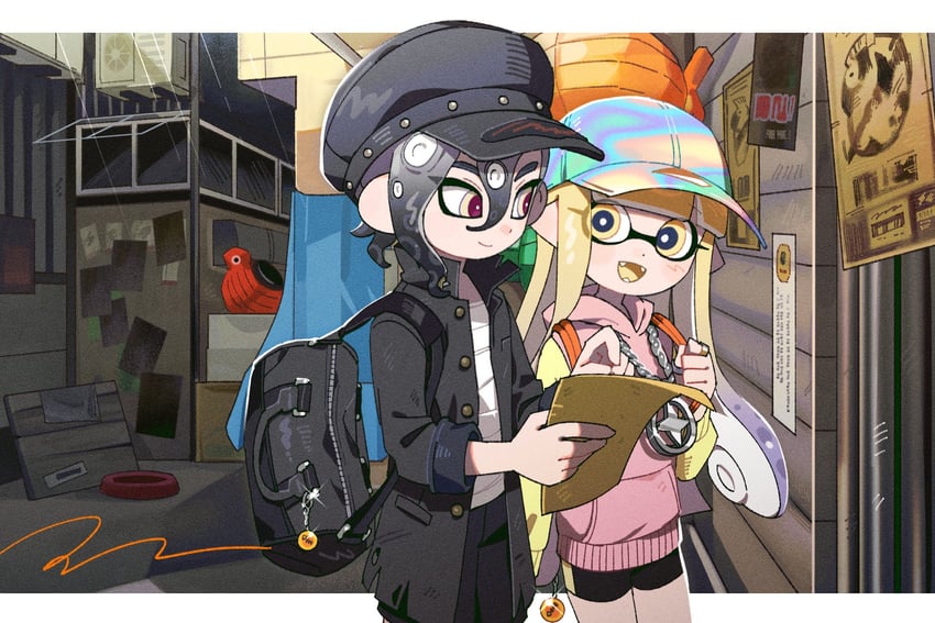 inkling player character, inkling girl, octoling player character, and octoling boy (splatoon) drawn by hg_swdiary