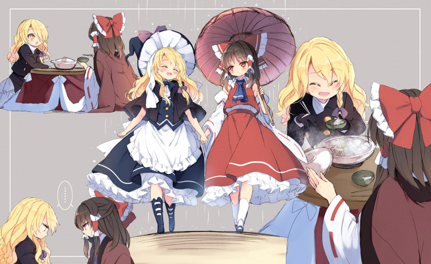 hakurei reimu and kirisame marisa (touhou and 1 more) drawn by piyokichi