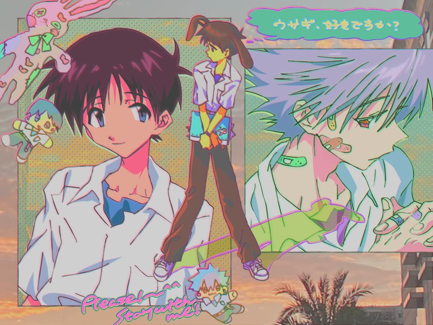 ikari shinji and nagisa kaworu (neon genesis evangelion) drawn by fishcoooo