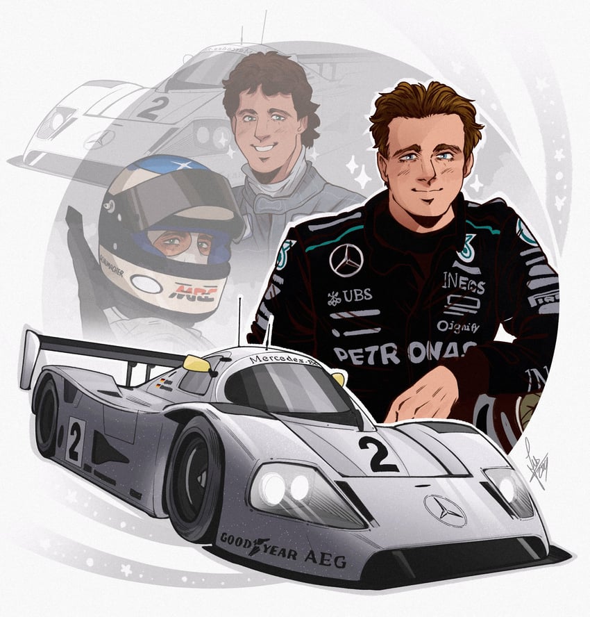 michael schumacher and mick schumacher (real life and 2 more) drawn by schumisnoopy