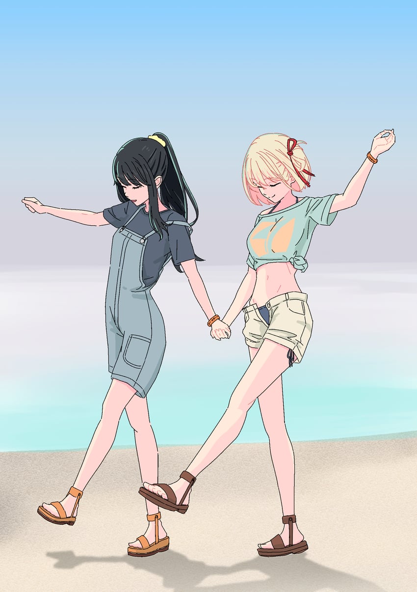 nishikigi chisato and inoue takina (lycoris recoil) drawn by umatarou_(a05867430)