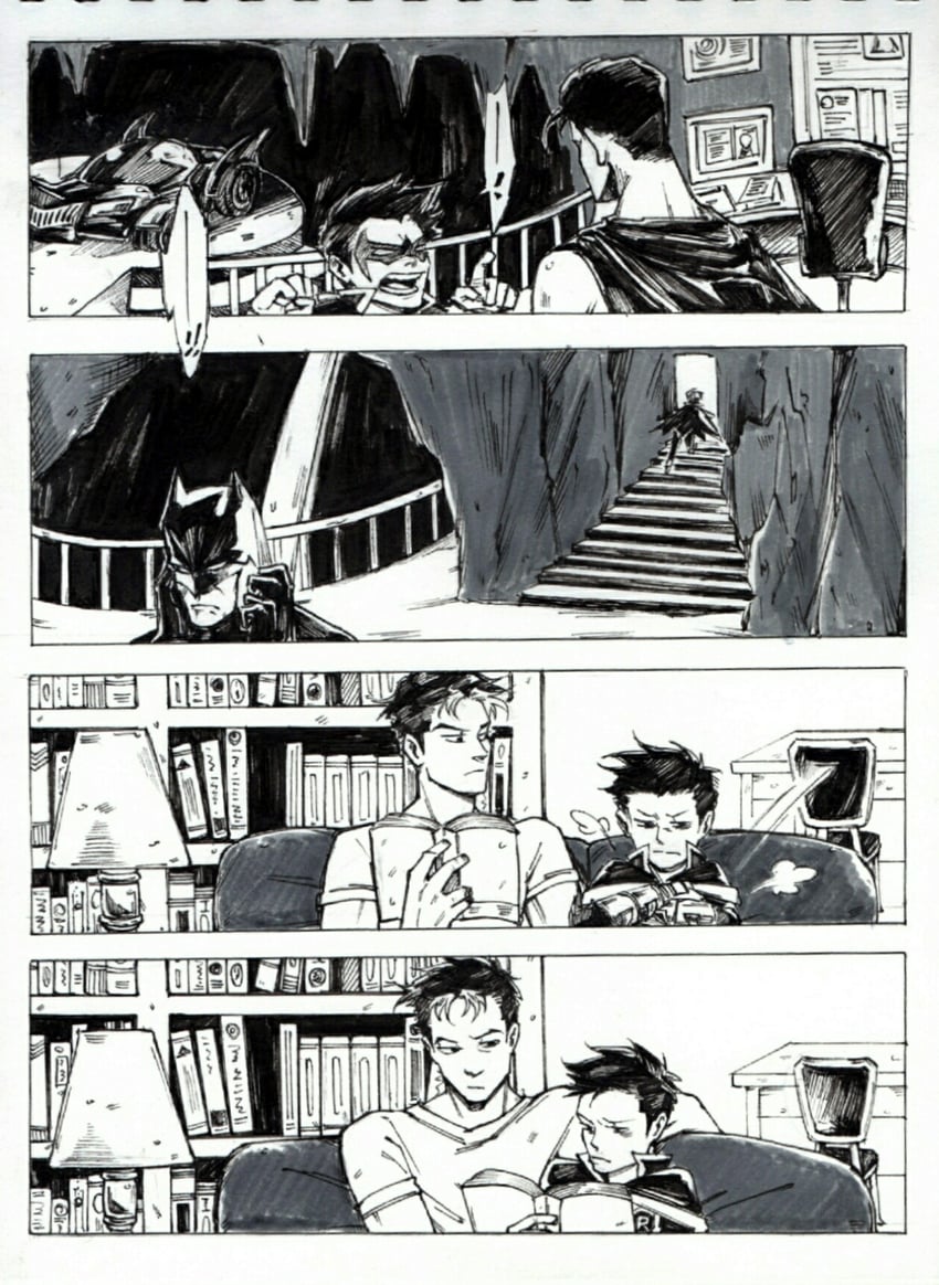 batman, robin, bruce wayne, jason todd, and damian wayne (dc comics and 1 more) drawn by gloomyholiday