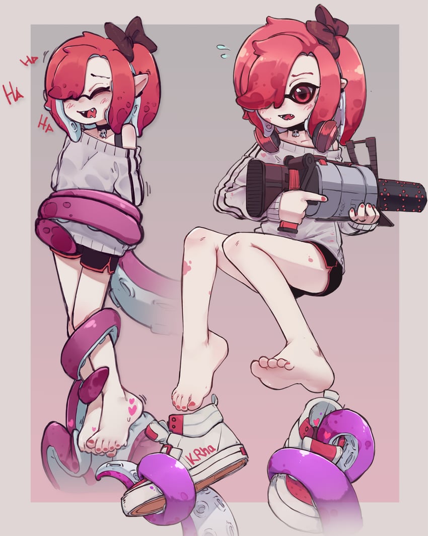 inkling player character and inkling girl (splatoon) drawn by k-rha's