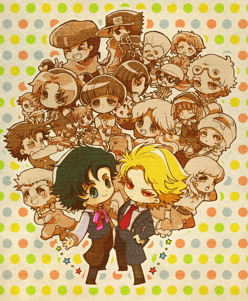 joseph joestar, kujo jotaro, dio brando, caesar anthonio zeppeli, kujo jolyne, and 13 more (jojo no kimyou na bouken and 7 more) drawn by bebe_(ad234_tenrou)