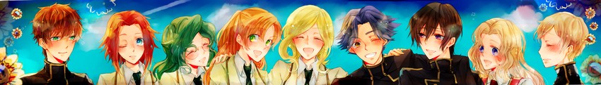 lelouch vi britannia, kouzuki kallen, kururugi suzaku, nunnally vi britannia, shirley fenette, and 4 more (code geass) drawn by ilohasvio