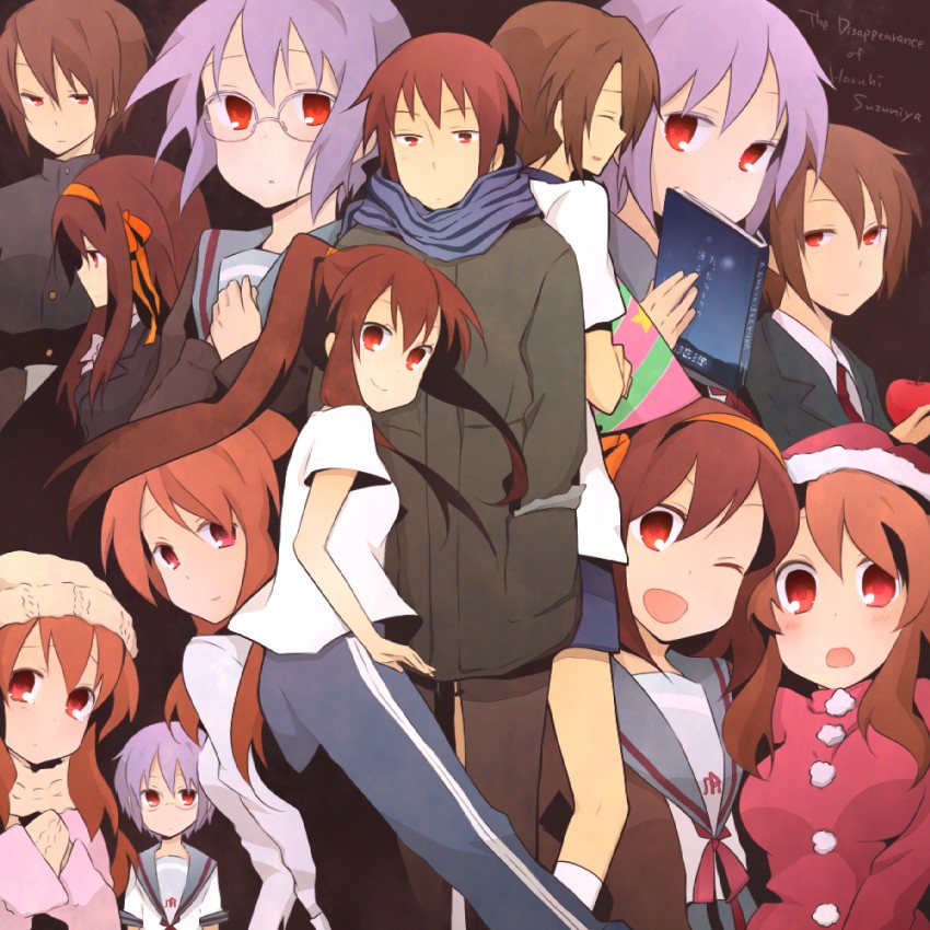 suzumiya haruhi, nagato yuki, asahina mikuru, kyon, and koizumi itsuki (suzumiya haruhi no yuuutsu and 1 more) drawn by kinokosuke