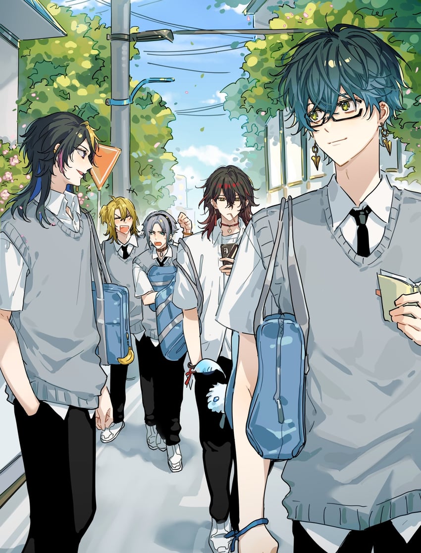 ike eveland, vox akuma, luca kaneshiro, mysta rias, and shu yamino (nijisanji and 1 more) drawn by keita_kg85