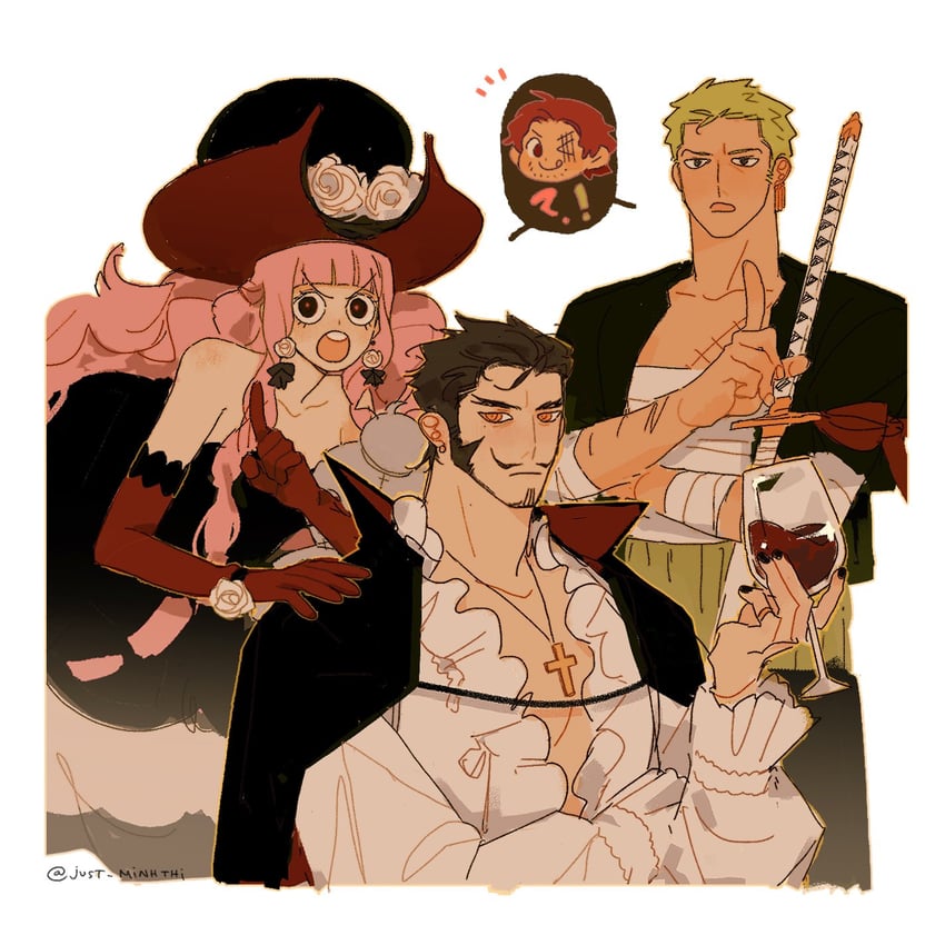 roronoa zoro, perona, shanks, and dracule mihawk (one piece) drawn by thi_(just_minhthi)