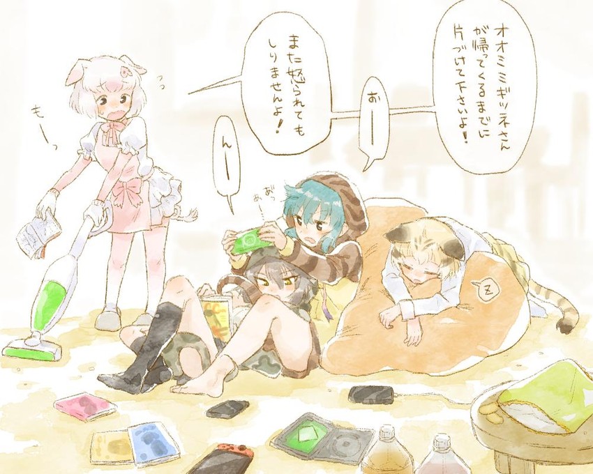 tsuchinoko, sand cat, pig, and okinawa habu (kemono friends) drawn by moeki_(moeki0329)