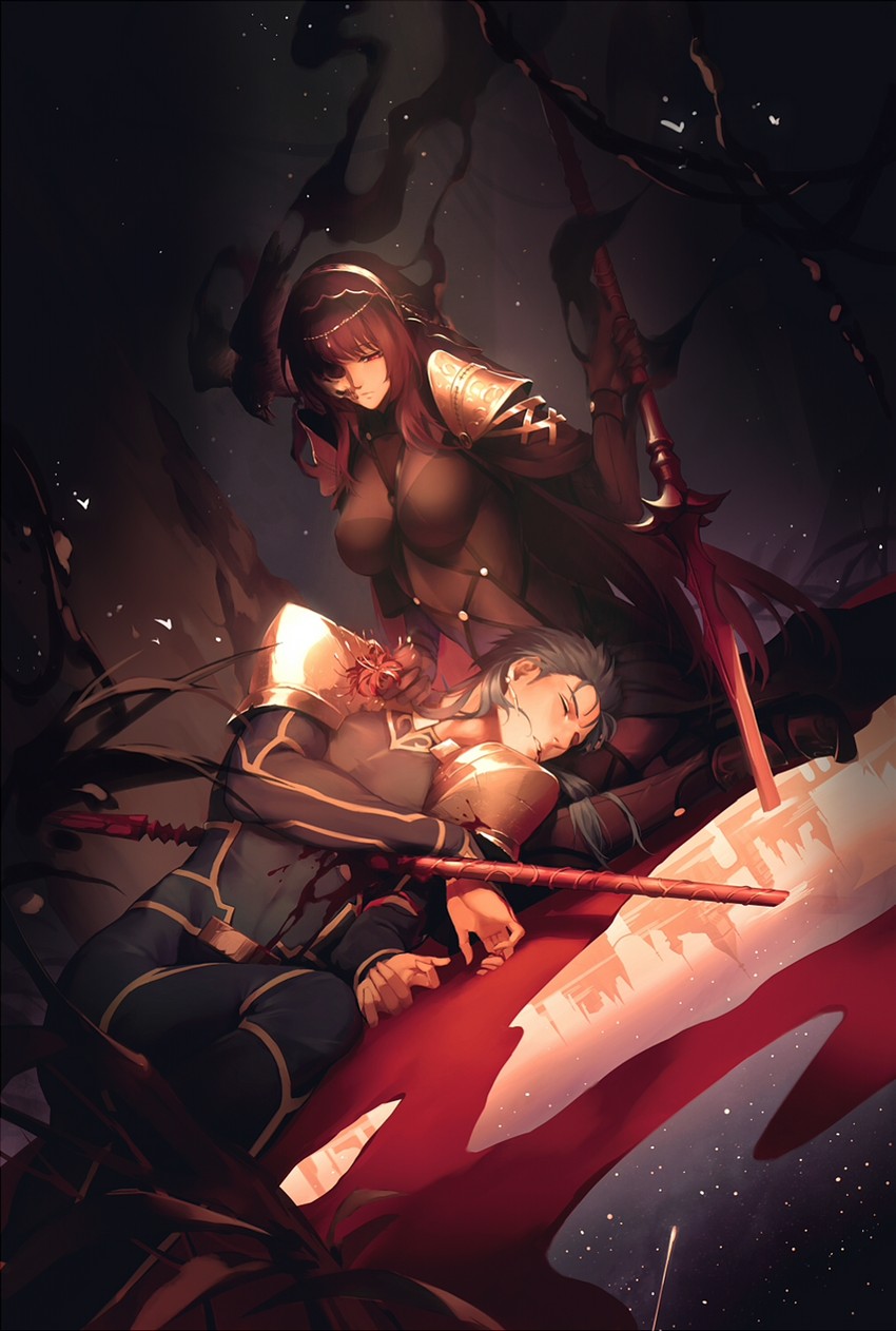 scathach and cu chulainn (fate and 1 more) drawn by reroi