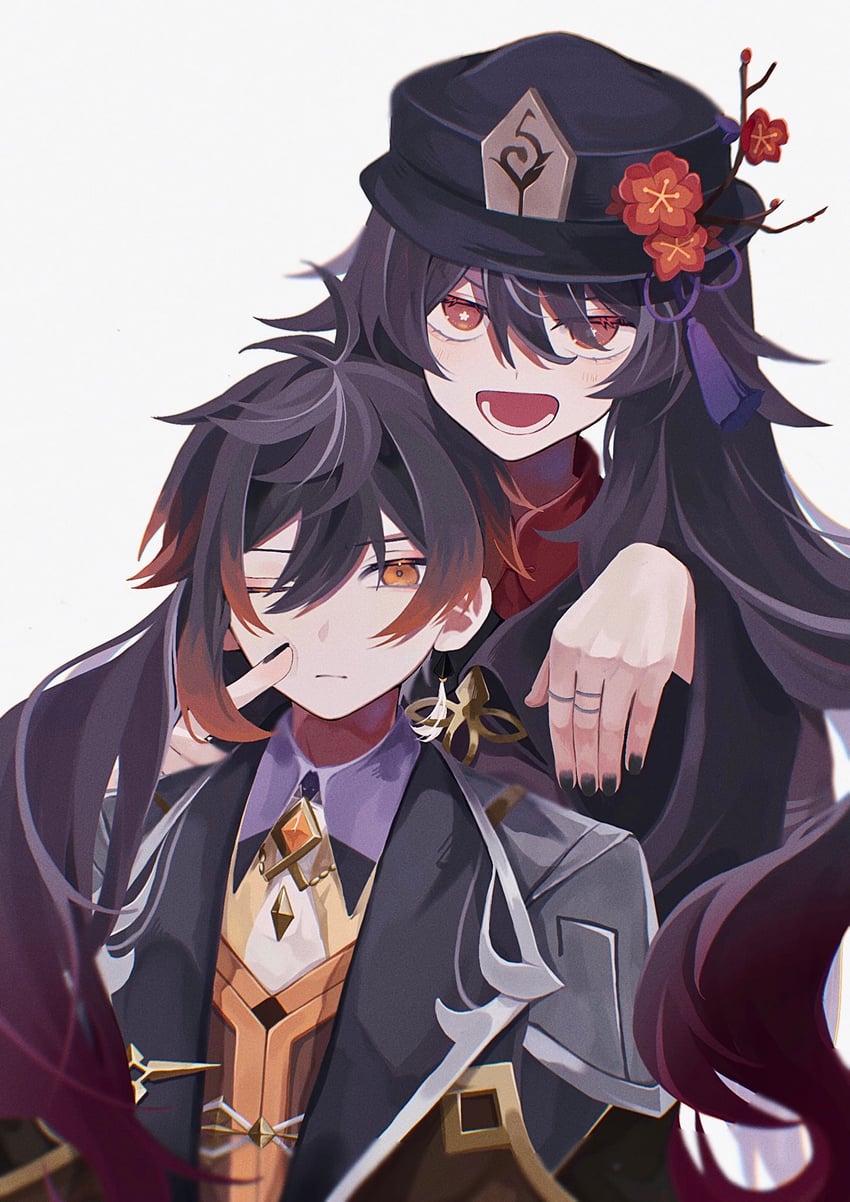 hu tao and zhongli (genshin impact) drawn by yet_saredo