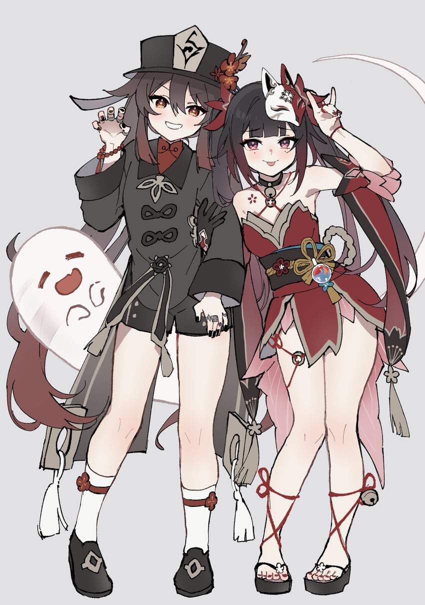 hu tao, boo tao, and sparkle (genshin impact and 3 more) drawn by hoshiyui_tsukino