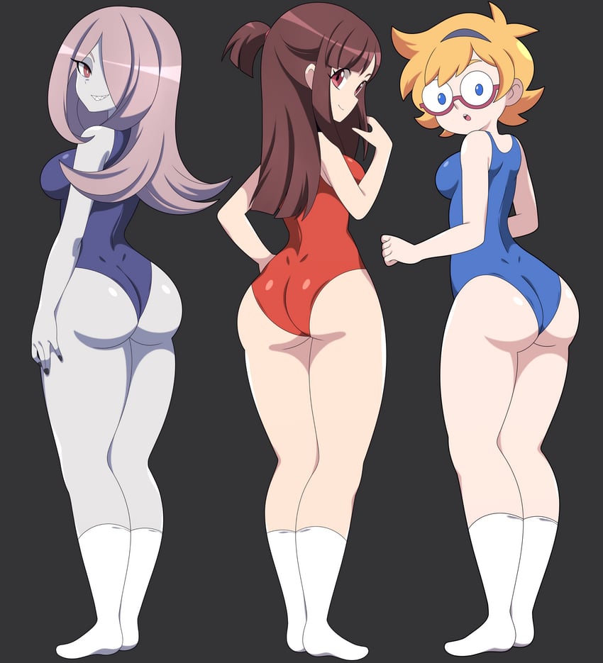 kagari atsuko, sucy manbavaran, and lotte jansson (little witch academia) drawn by abysswatchers